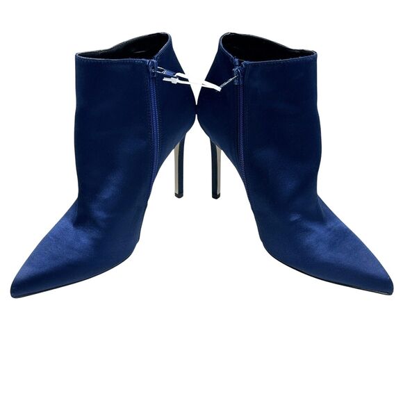 Neiman Marcus Silk Navy Pointed Toe Flower Bling Stiletto Ankle Boots Size 6.5 - Picture 6 of 12